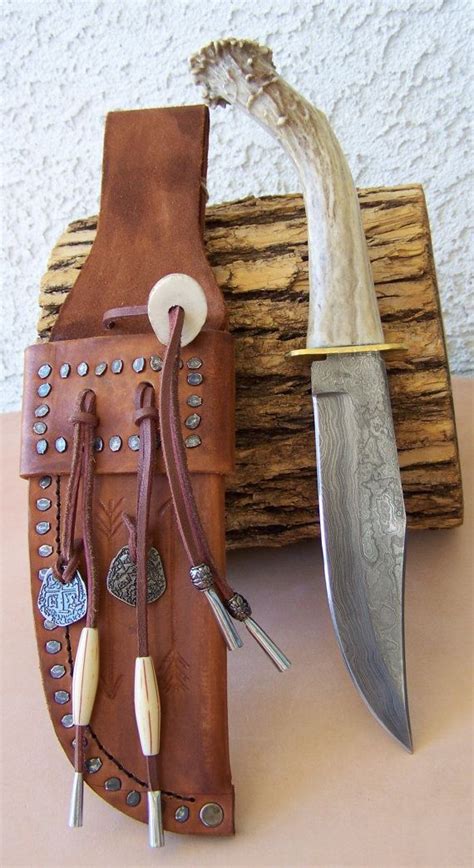 6 1/2 Damascus Bowie Knive with Polished Deer Antler ... | Knife ...