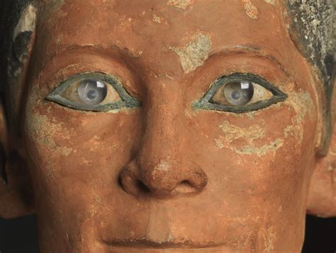 Detail of the inlaid rock crystal eyes of an Old Kingdom sculpture of a ...