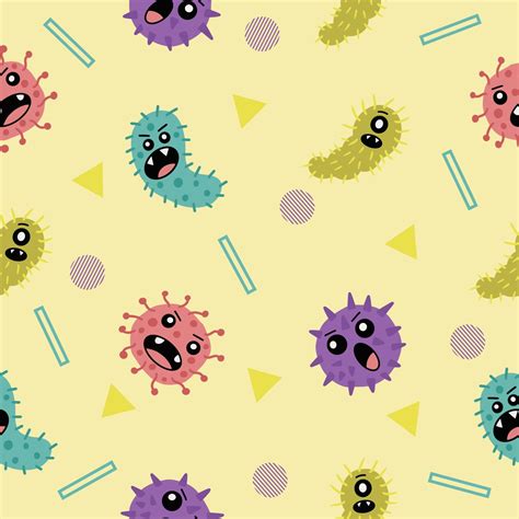 cute good bacteria blue purple and red seamless pattern wallpaper with design lite yellow ...