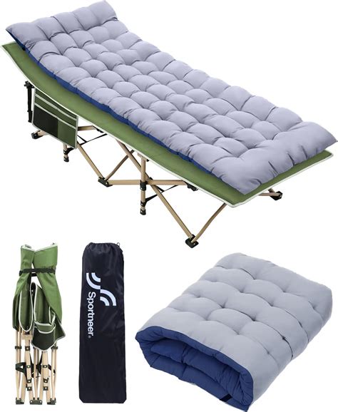 Sportneer Camping Cot for Adults with Mattress, Portable Camping Bed Comfortable Folding ...