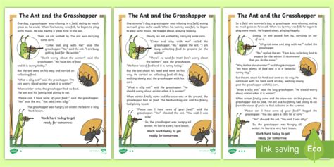 The Ant and the Grasshopper | Printable Ant Story | Primary