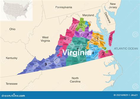 Virginia State Counties Colored by Congressional Districts Vector Map ...