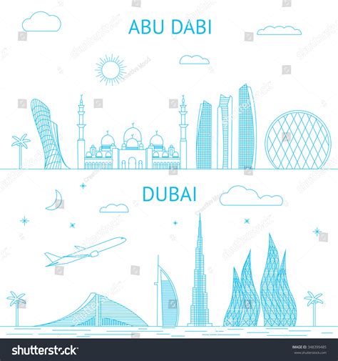 Abu Dhabi Dubai Skyline Illustration Line Stock Vector (Royalty Free ...