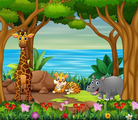 Wild animals cartoon living in the beautiful forest 5221096 Vector Art at Vecteezy