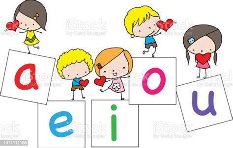 Vector Cartoon Children With Aeiou Card Stock Illustration - Download Image Now - Book, Book ...