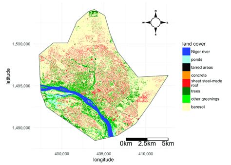 Map of the city of Niamey (Niger) showing the 8 land-cover classes used ...