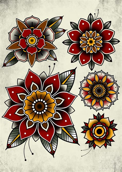 Traditional Mandala Tattoo Flower Flash Print A3 - Etsy