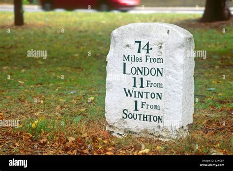 Milestone alongside the A33 road near Southampton with distances to London, Winchester and ...