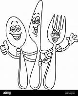 Plate Fork And Spoon Coloring Page Sketch sketch template