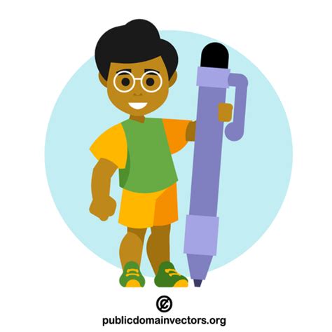 Little boy holding a huge pen | Public domain vectors