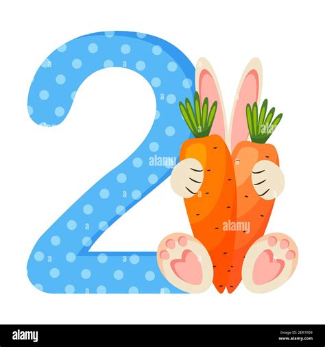 Number 2 two for kids. Learn to count with funny bunny. Vector ...