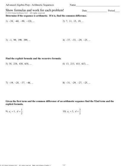 Free arithmetic sequence practice worksheet, Download Free arithmetic ...