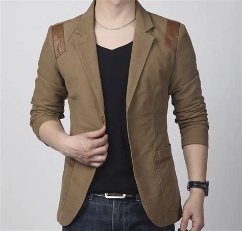 Hot! New Fashion Spring and autumn men's clothing Casual Slim Fit Blazer Leather Patchwork Plus ...