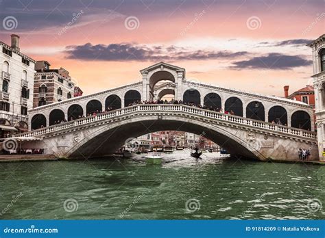 Views of the Grand Canal and Rialto Bridge at Sunset. Venice Editorial Stock Image - Image of ...