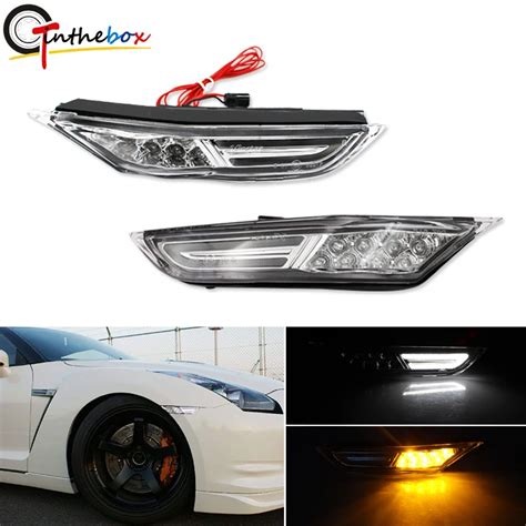 Gtinthebox For Nissan GT R LED White/Amber LED Side Marker Lights For 2007 18 Nissan GT R R35 ...