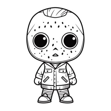 Friday The 13th Jason Halloween Costume Coloring Pages For Kids Outline ...