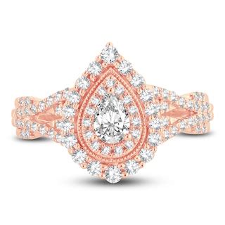 Diamond Double Halo Ring 3/4 ct tw Pear/Round 14K Rose Gold | Jared