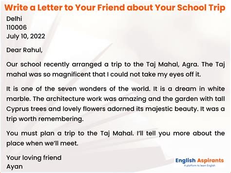 Write a Letter to Your Friend About Your School Trip [3 Examples]