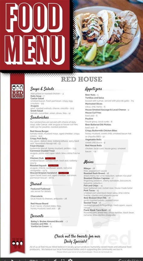 Red House West menu in Kingston, Ontario, Canada