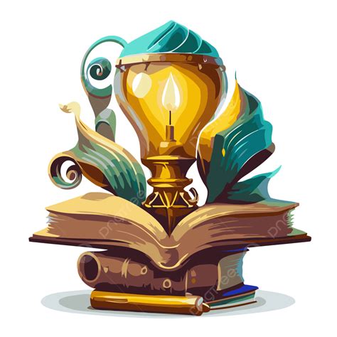 Lamp Of Knowledge, Sticker Clipart Book With A Light Bulb On It With A Colorful Leaf And Flower ...
