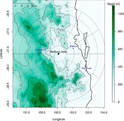 The location of the Marburg radar shown on a topographic map of the SE... | Download Scientific ...