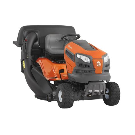 an orange riding lawn mower on a white background