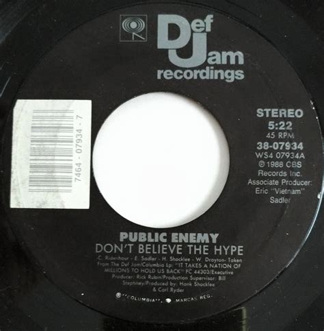 Public Enemy - Don't Believe The Hype (Vinyl, 7", 45 RPM) | Discogs