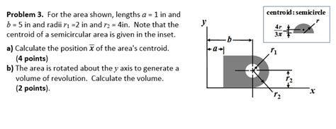 Solved centroid: semicircle Problem 3. For the area shown, | Chegg.com