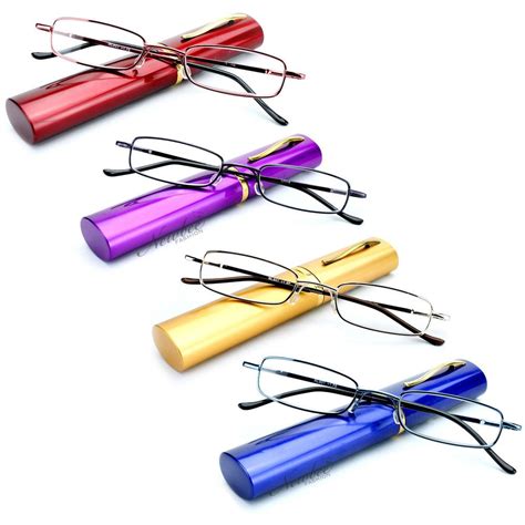 Compact Reading Glasses in Slim Aluminium Case Tube Readers Portable ...