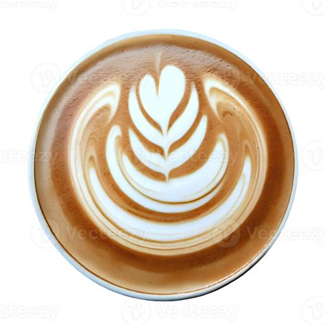 Hot coffee latte with beautiful milk foam latte art texture isolated on transparent background ...