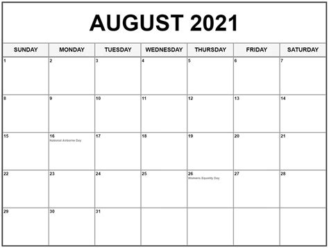 Free August 2021 Calendar Printable - Blank Templates