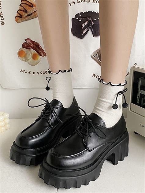 Black Preppy Collar Plain Oxfords Embellished Women Shoes Oxford Shoes Outfit Women's, Oxford ...