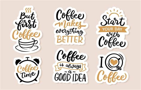 Hand Lettering Coffee Quotes Stickers Set 12413954 Vector Art at Vecteezy