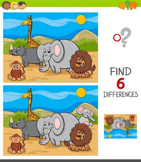 Premium Vector | Differences game with safari animal characters | Spot the difference kids, Find ...