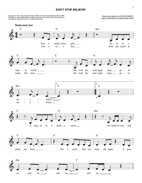 Don't Stop Believin' chords by Journey (Melody Line, Lyrics & Chords – 188308)