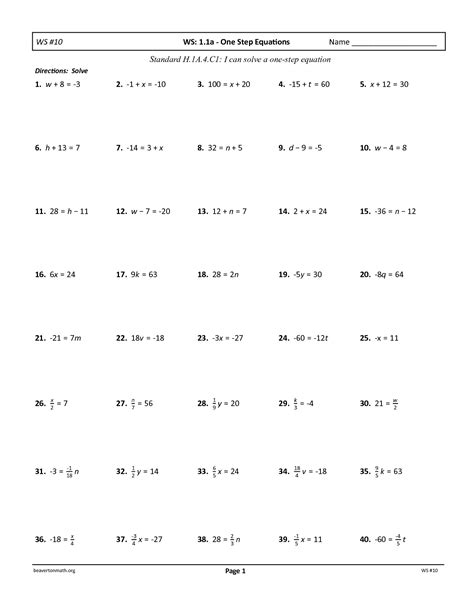 Solving Multi Step Linear Equations Worksheets