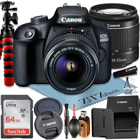 Canon EOS 4000D / Rebel T100 DSLR Camera 18MP with EF-S 18-55mm Zoom Lens + SanDisk 64GB Memory ...