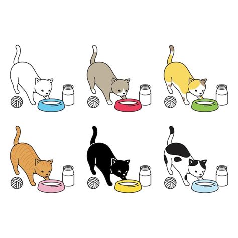 Premium Vector | Cat eating milk icon character cartoon