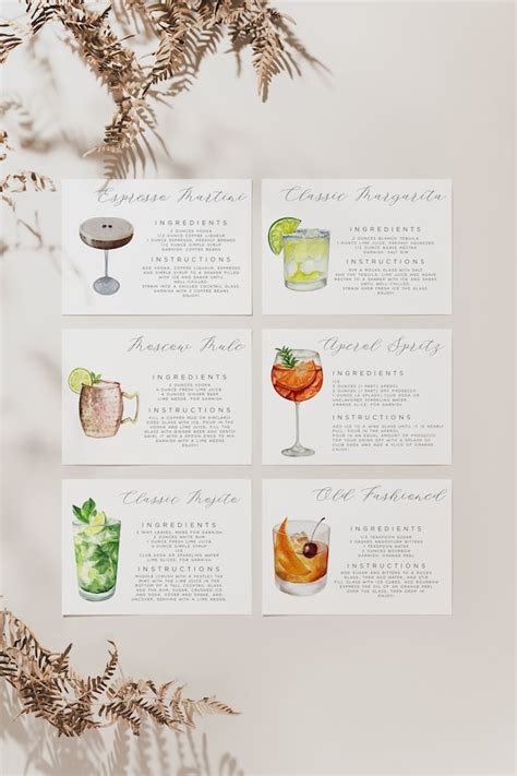 Cocktail Recipe Cards Template Editable Drink Recipe Card - Etsy