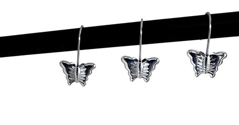 Set of 12 Shower Curtain Rings Hooks Polished Shiny Butterfly Decorative Shower Curtain Hooks ...