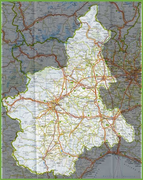 Large detailed map of Piedmont with cities and towns