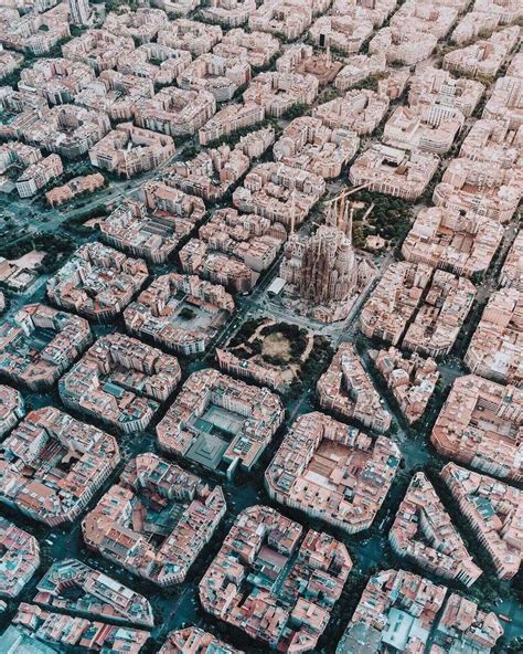 Aerial view of Barcelona, Spain : r/pics