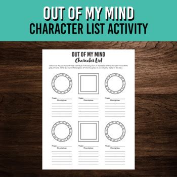 Out of My Mind Character List Art & Writing Project by Creating2Learn