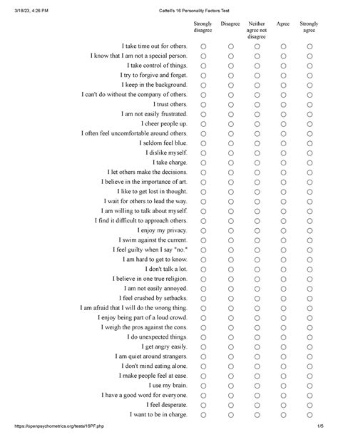 Cattell's 16 Personality Factors Test - Strongly disagree Disagree ...