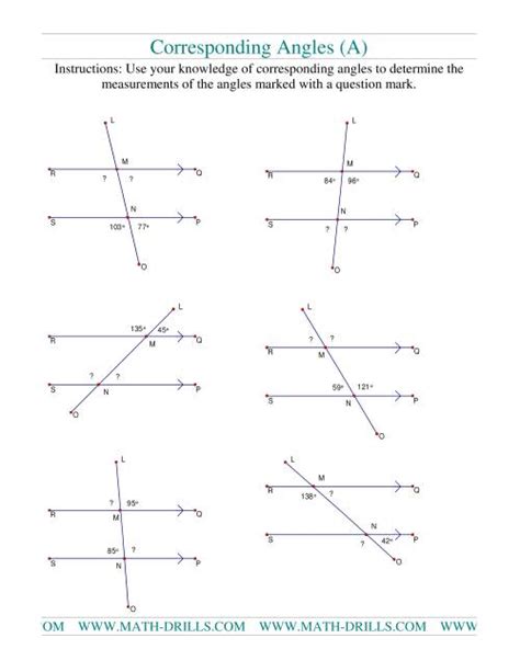 Corresponding Angles (A) Geometry Worksheet