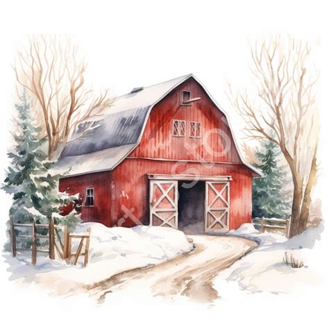 Watercolor Winter in the Barn 10 High-quality Jpgs Clipart , Digital ...