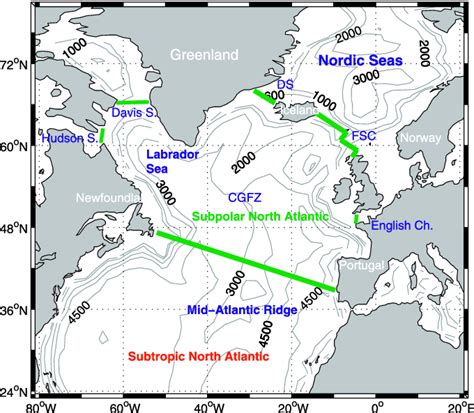 North Atlantic Ocean Depth Map