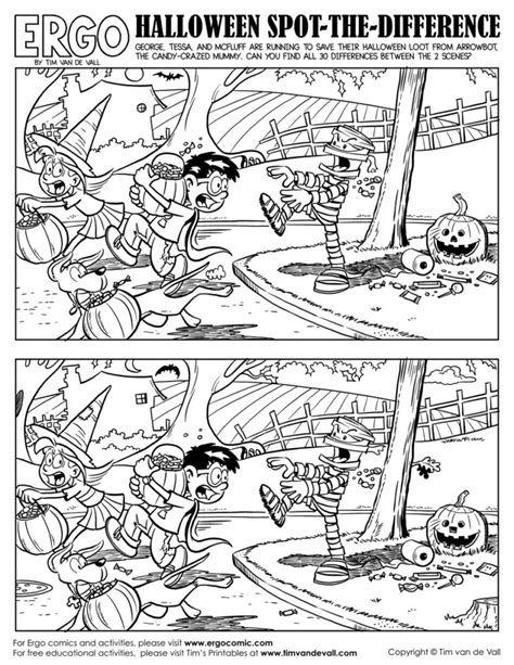 Halloween-Spot-The-Difference-Black-And-White - Tim's Printables | AlphabetWorksheetsFree.com