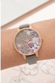 Olivia Burton Marble Floral Leather Strap Watch, 38mm | Nordstrom