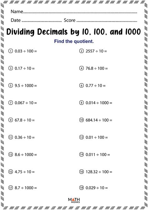 Decimals Divide By Decimals Worksheet